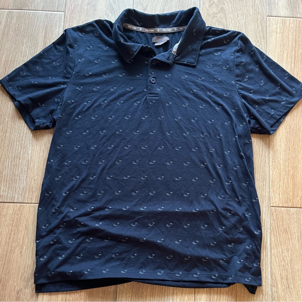 Tee time navy blue golf polo shirt with color and buttons pattern